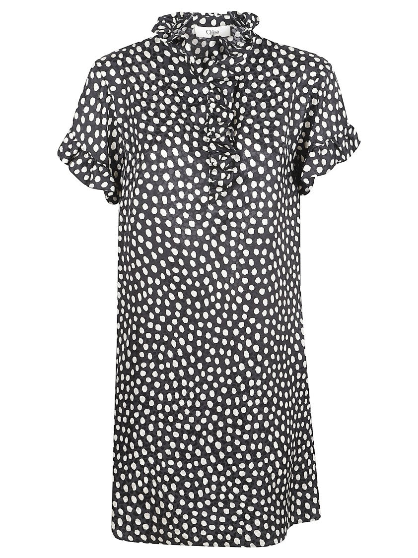 Chloé V-Neck Mini Dress In Silk Jacquard