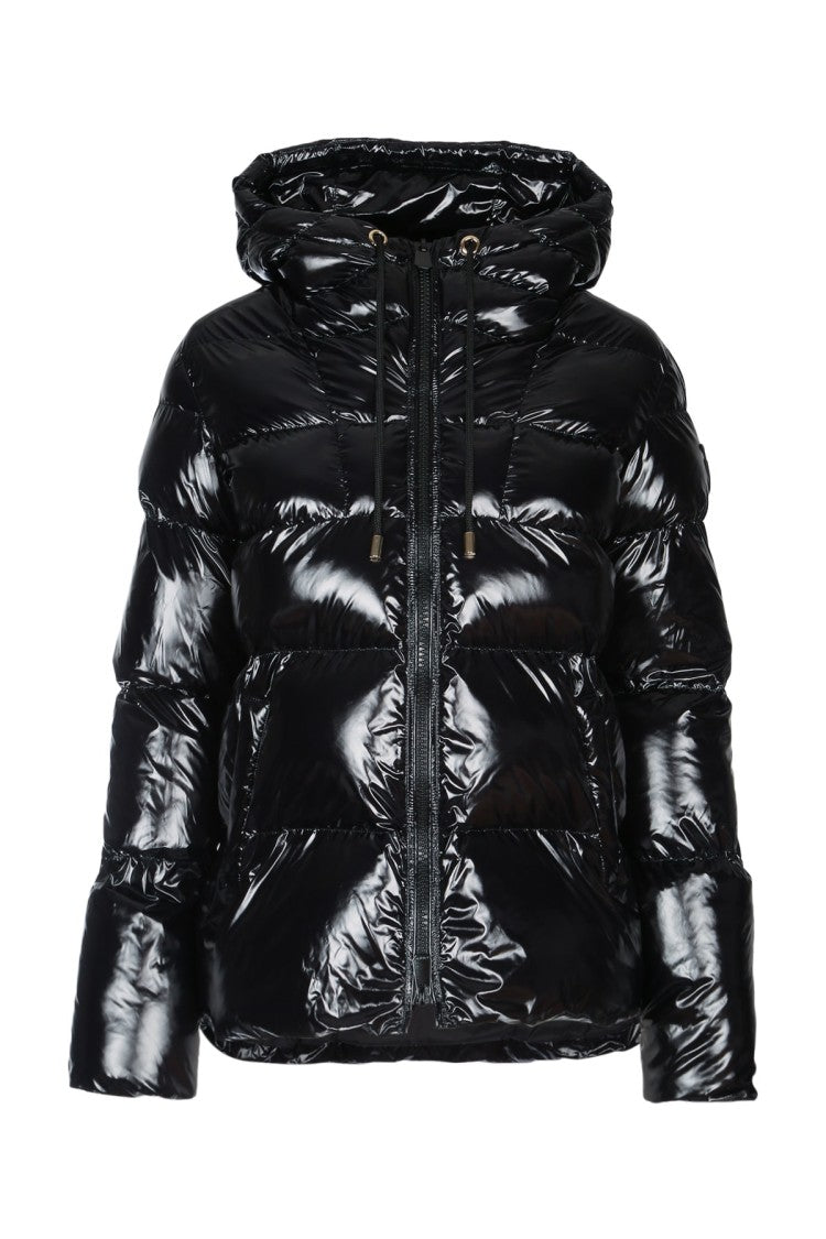 Pinko High-Gloss Black Puffer Jacket With Hood