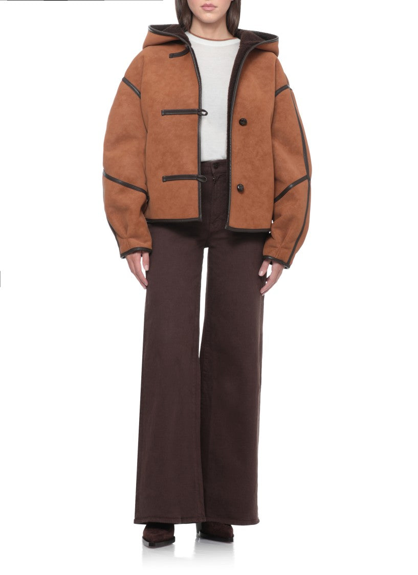 Stand Studio Cropped Brown Jacket With Hood And Internal Shearling