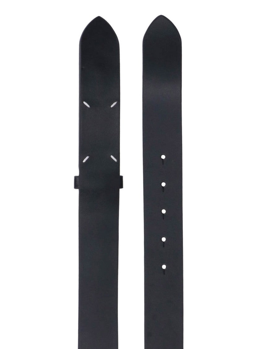Maison Margiela Smooth Black Belt With White Stitching Detail