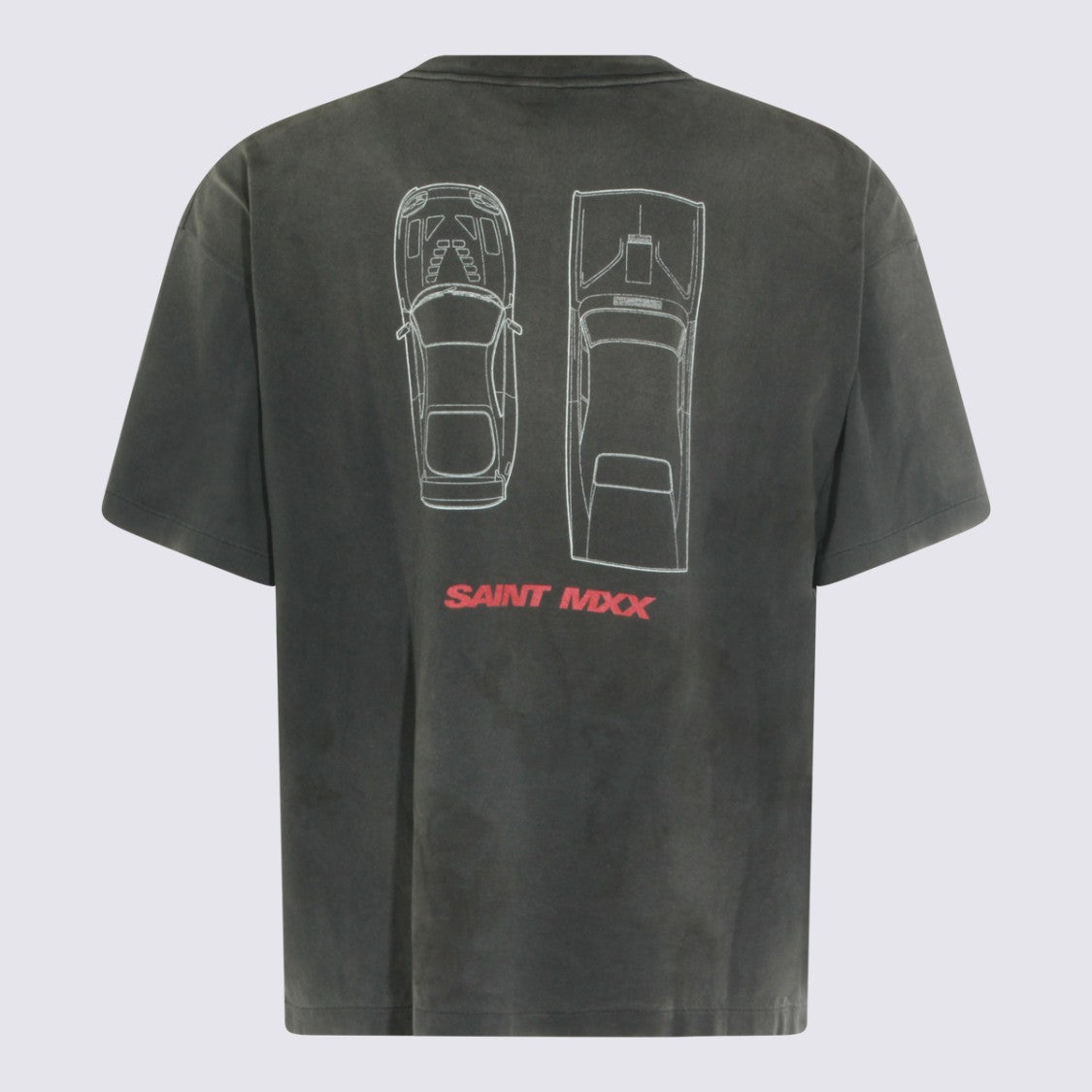 Saint Mxxxxxx Washed Black Graphic T-Shirt With Distressed Finish