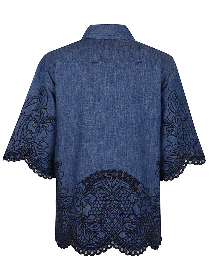 Zimmermann Perforated Cotton Top With Scallop Hem