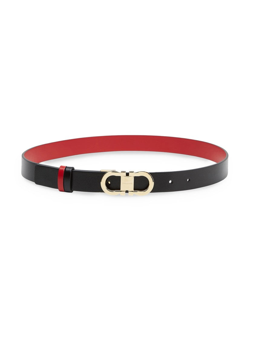 Ferragamo Narrow Calf Leather Belt With Polished Gold-Tone Buckle