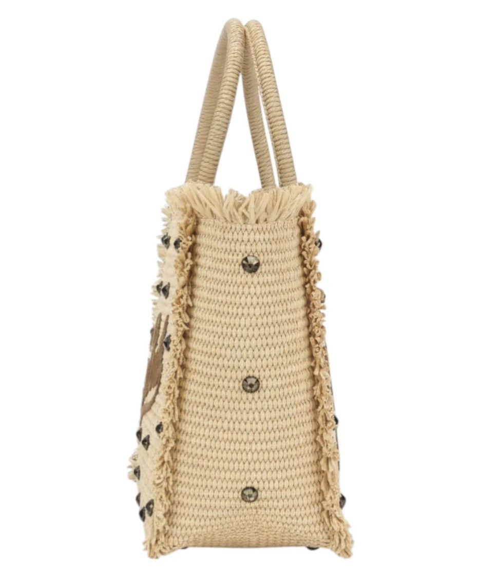 Mc2 Saint Barth Woven Tote Bag With Fringed Edges