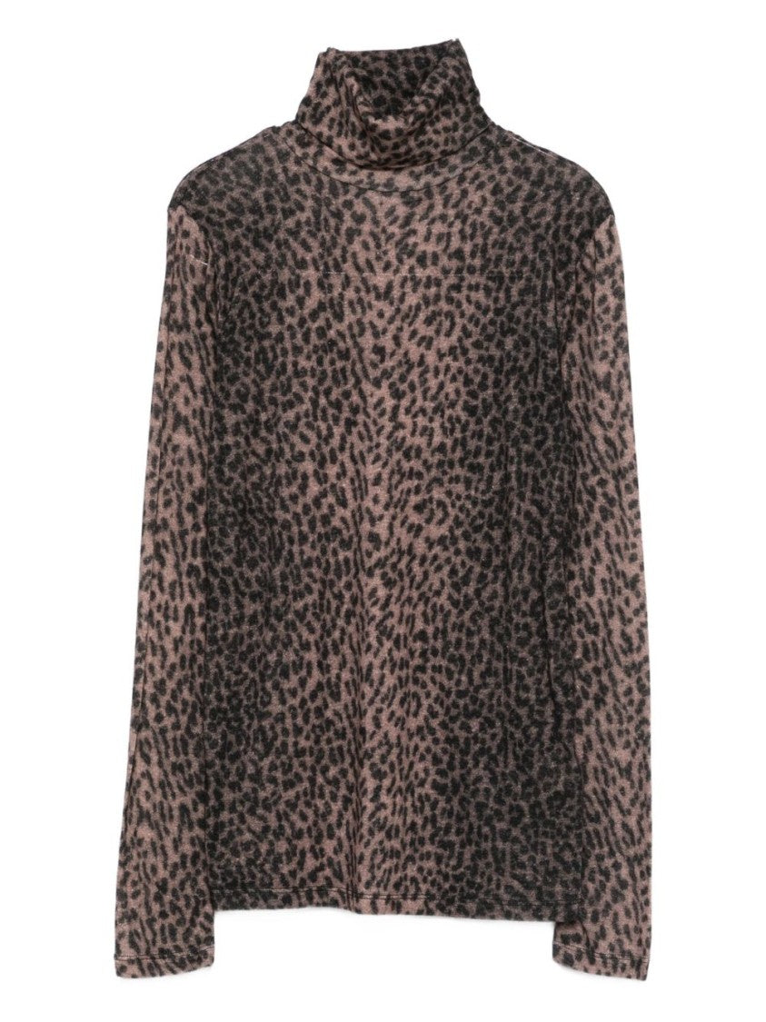 Majestic Filatures Fitted Turtleneck Sweater With Black Leopard Print