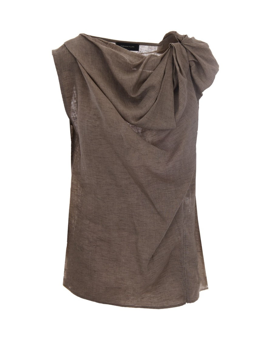Fabiana Filippi Sleeveless Linen Top With Draped Knot Detail And Subtle Zip Accent