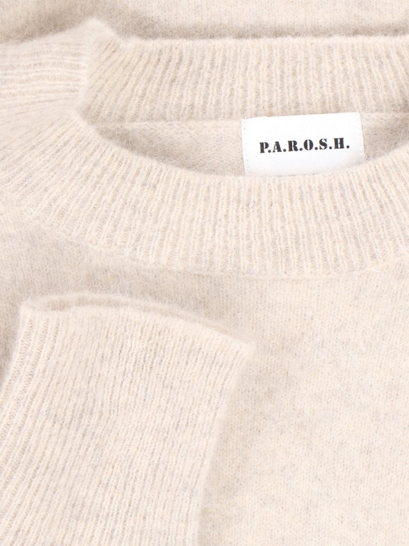 Parosh Relaxed-Fit White Knit Sweater With Ribbed Details