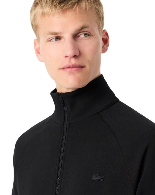 Lacoste Zip-Up Sweatshirt In Solid Black Double-Faced Jersey