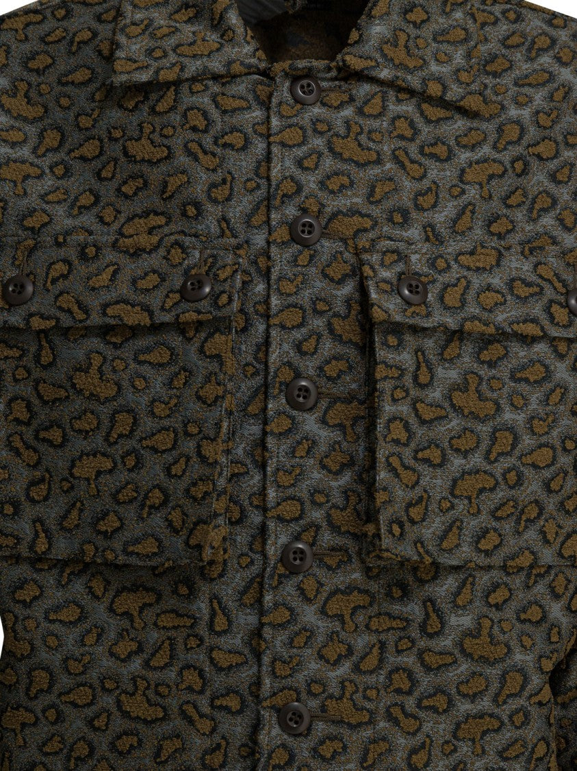 Beams Plus Boxy Fit Jacket With Subtle Leopard Print And Flap Pockets