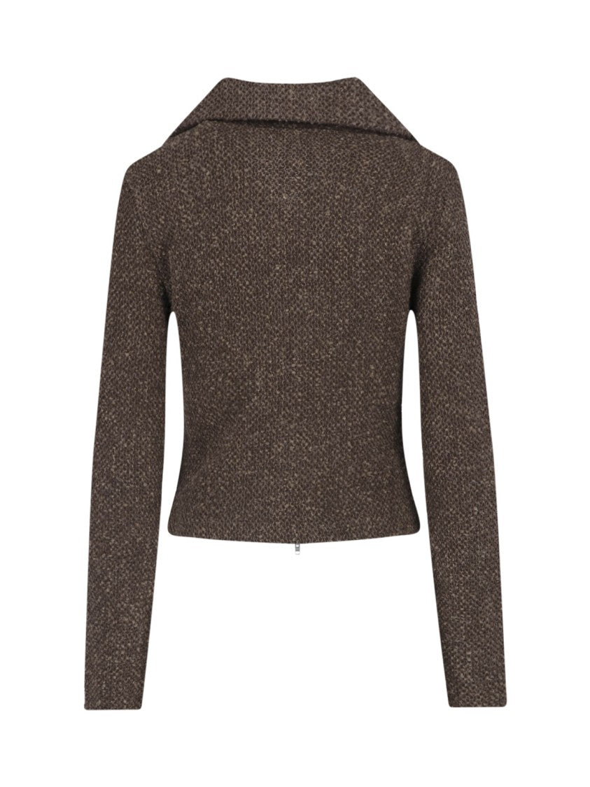 Our Legacy Brown Textured Cropped Zip Sweater