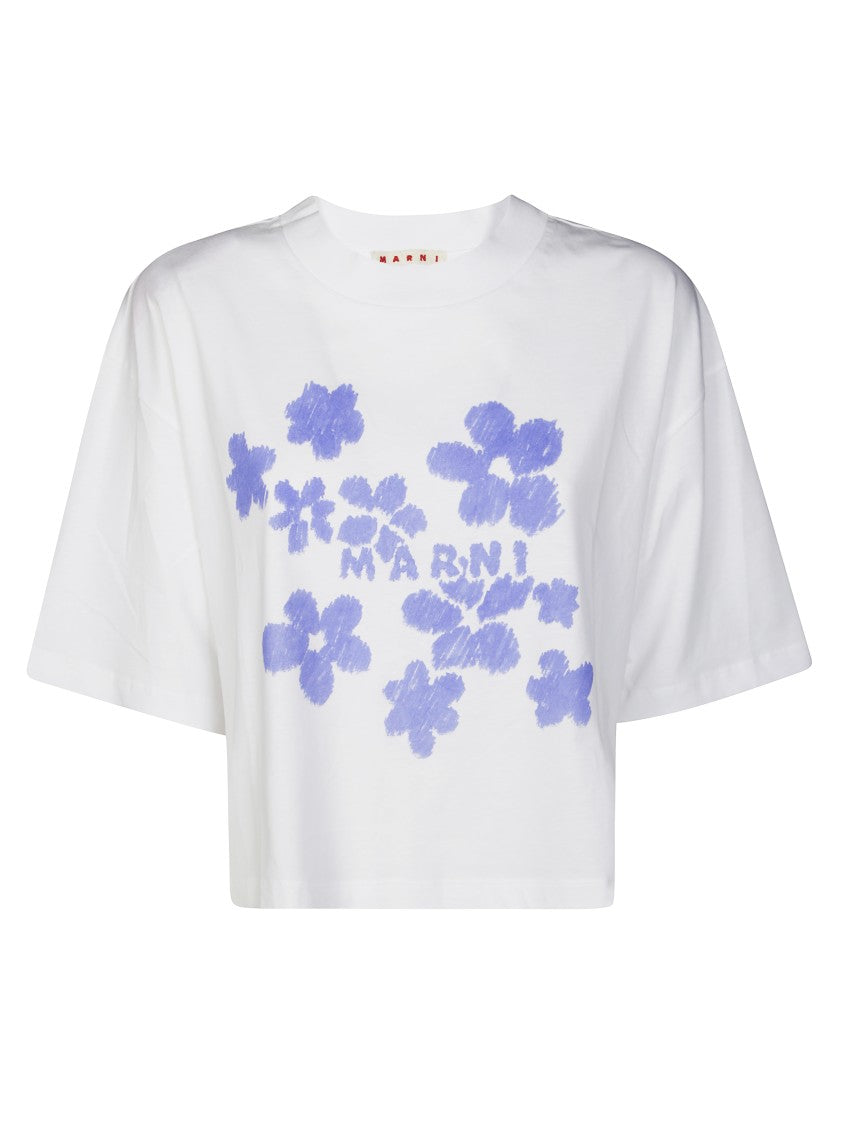 Marni Cropped T-Shirt With Floral Design