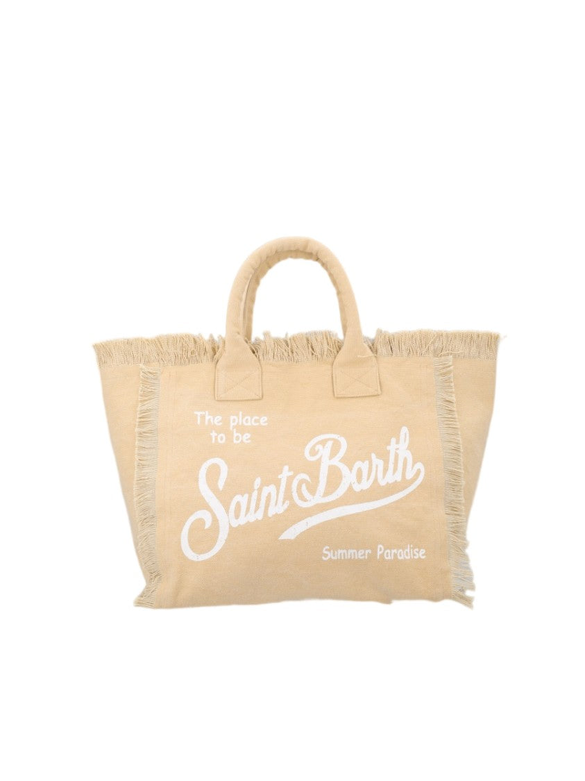 Mc2 Saint Barth Beige Fringed Rounded Handles Tote Bag