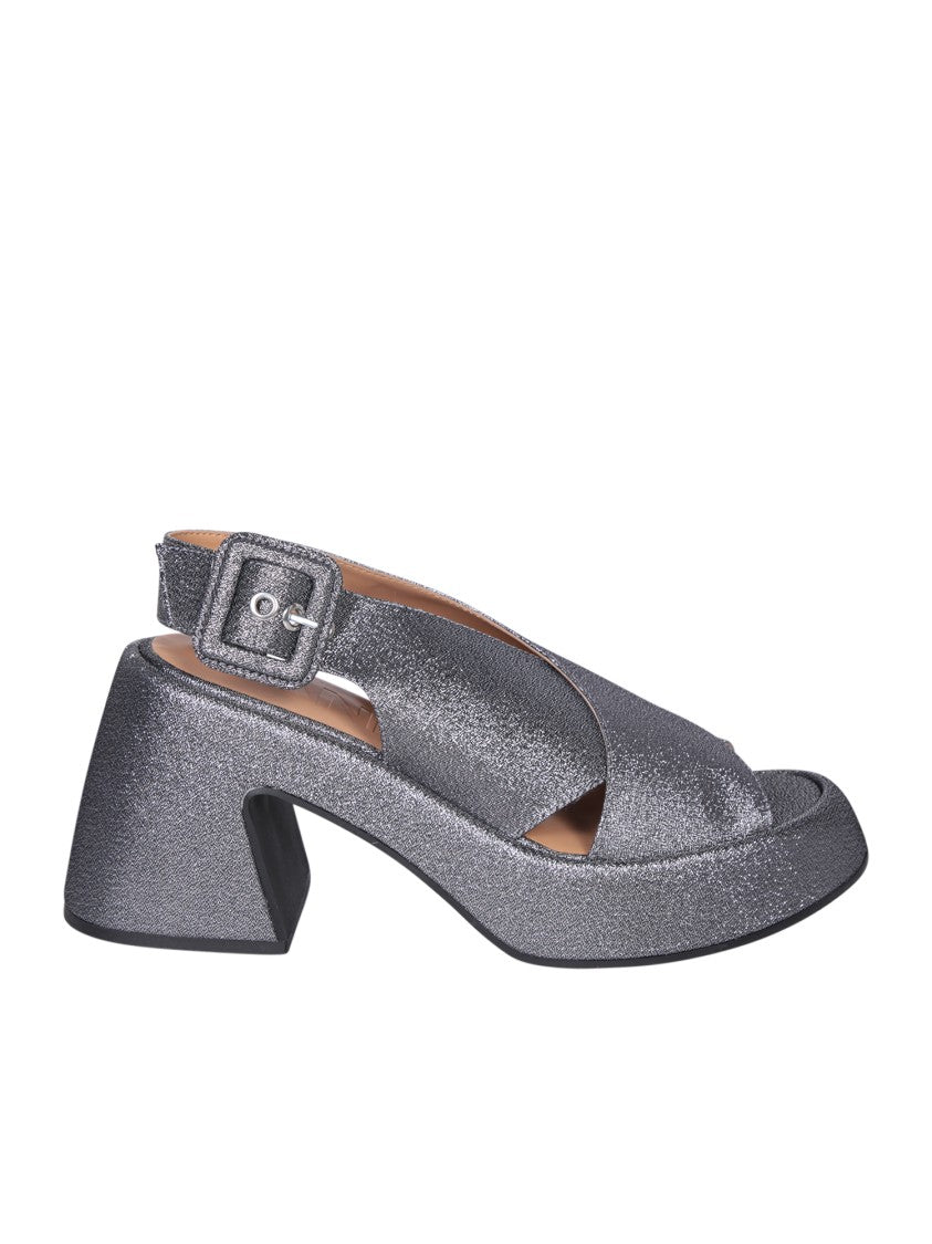 Ganni Metallic Slingback Sandals With Heel