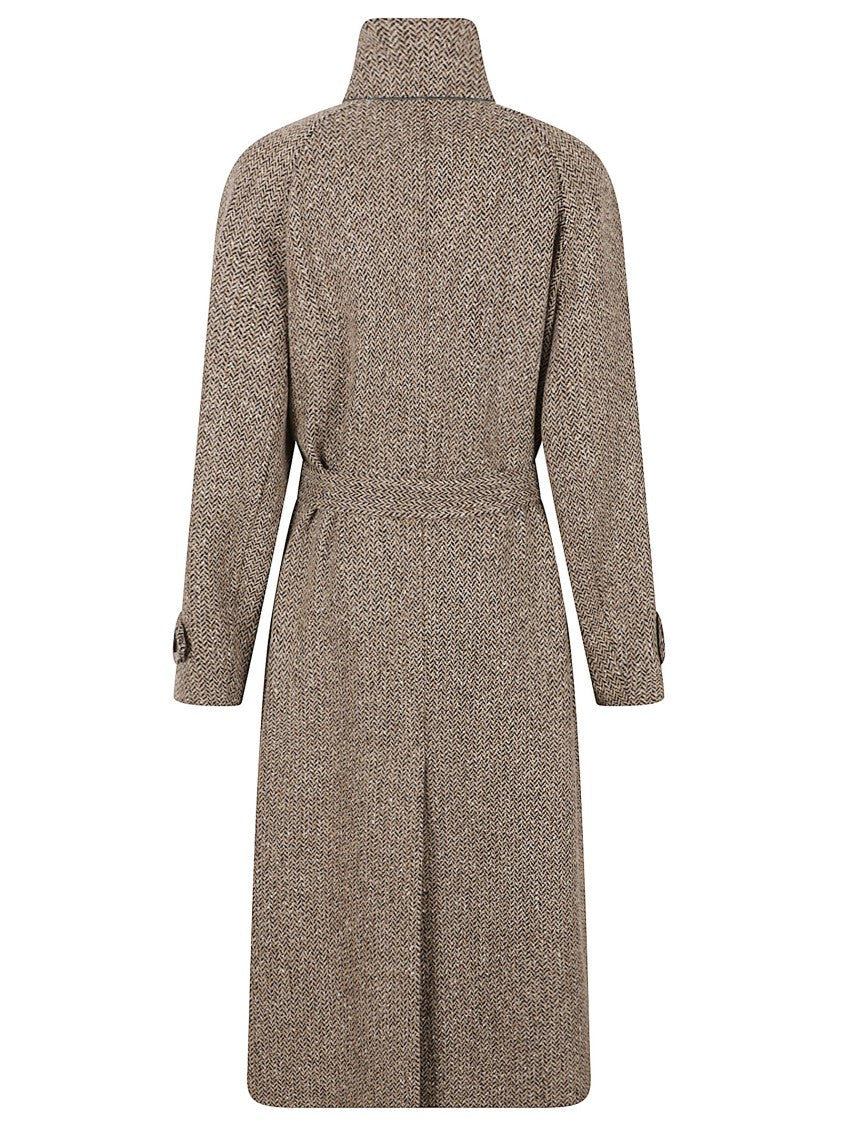 Brunello Cucinelli Textured Herringbone Coat With Asymmetrical Button Closure