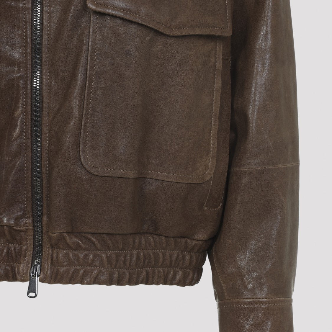 Brunello Cucinelli Slightly Brown Leather Jacket With Structured Collar