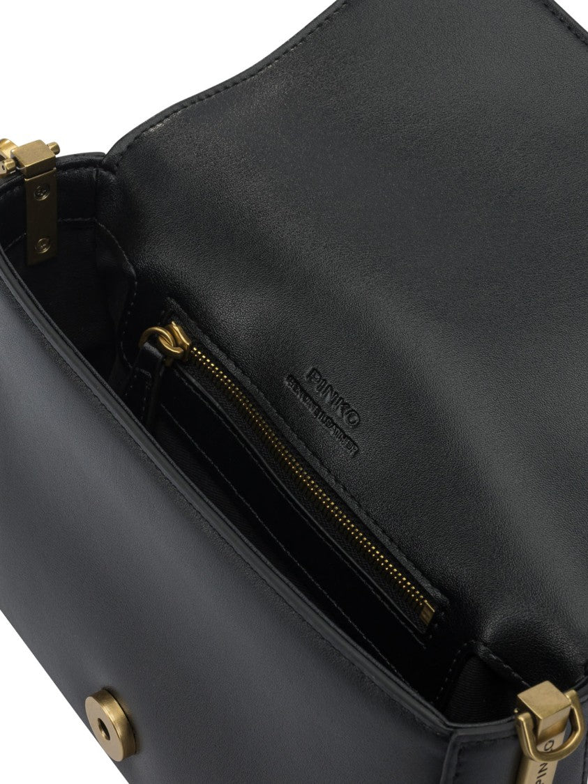 Pinko Rectangular Leather Shoulder Bag With Gold Emblem