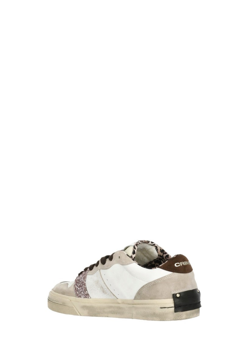 Crime London White Playoff Suede Glitter Leather Sneakers