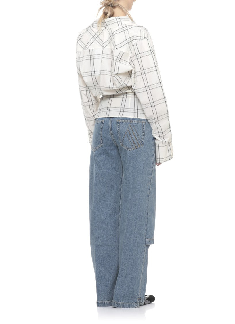 The Attico Ivory Reese Asymmetric Check Cotton Shirt