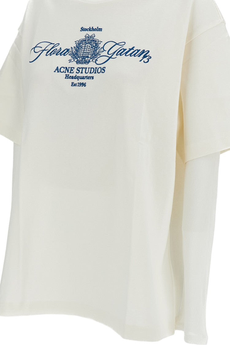 Acne Studios Layered White T-Shirt With Graphic Emblem And Relaxed Fit