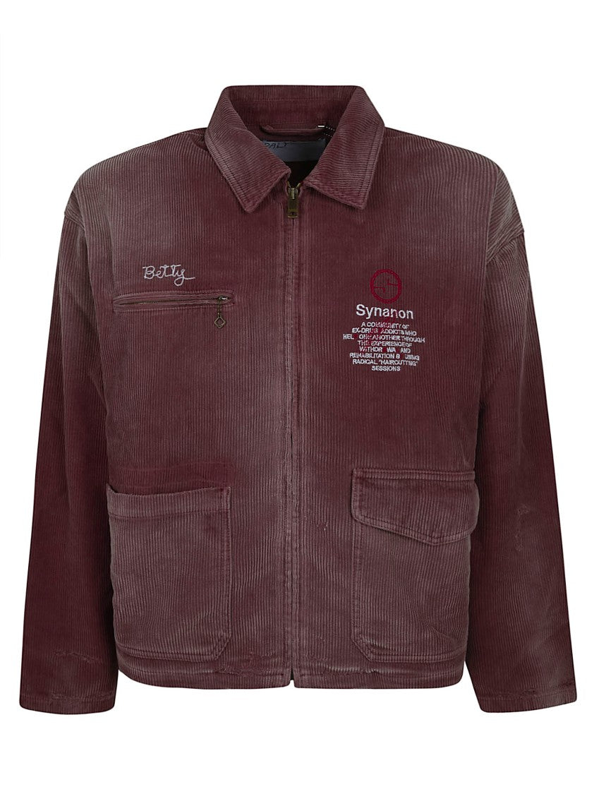 Paly Brown Corduroy Jacket With Embroidered Design