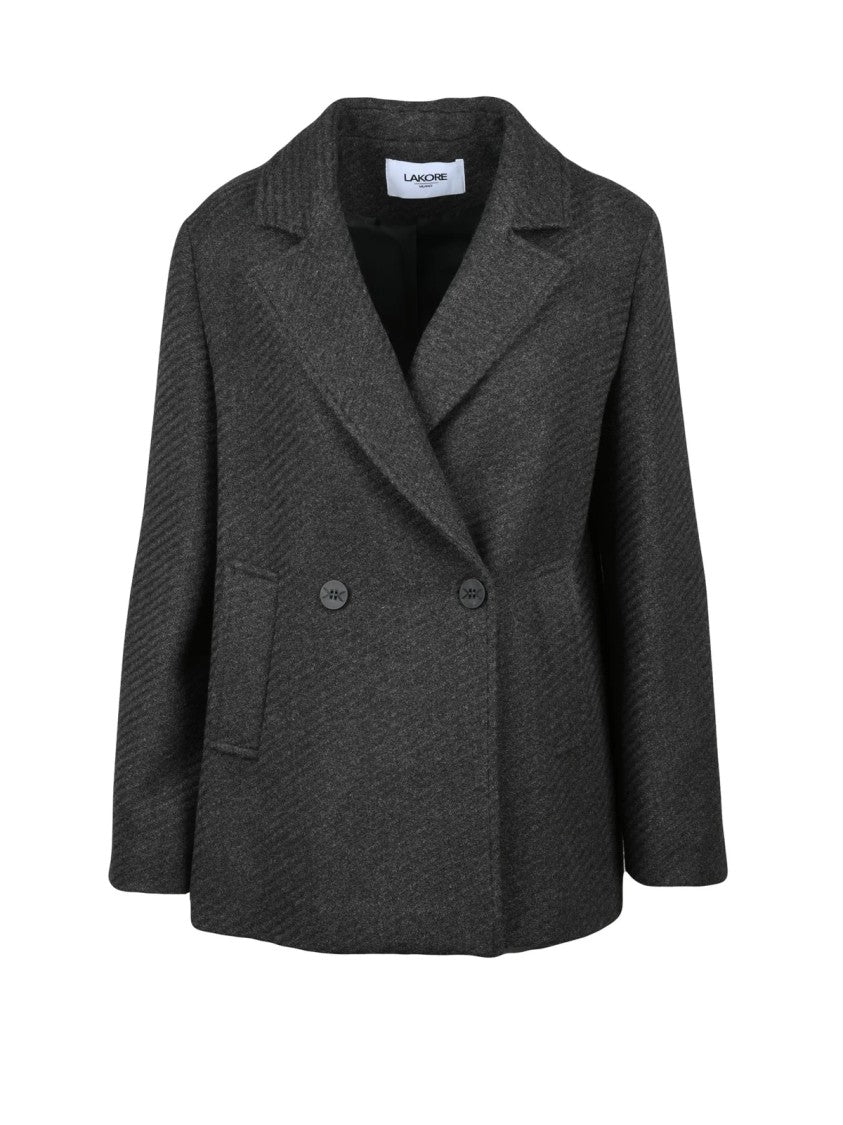 Lakore Dark Grey Double-Breasted Wool-Blend Short Coat