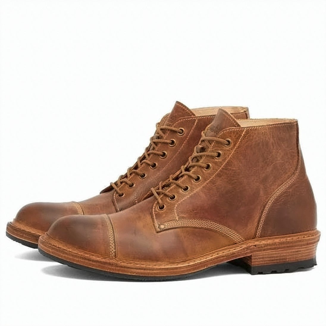 Astorflex Lace-Up Boots With Distressed Leather And Stacked Heel