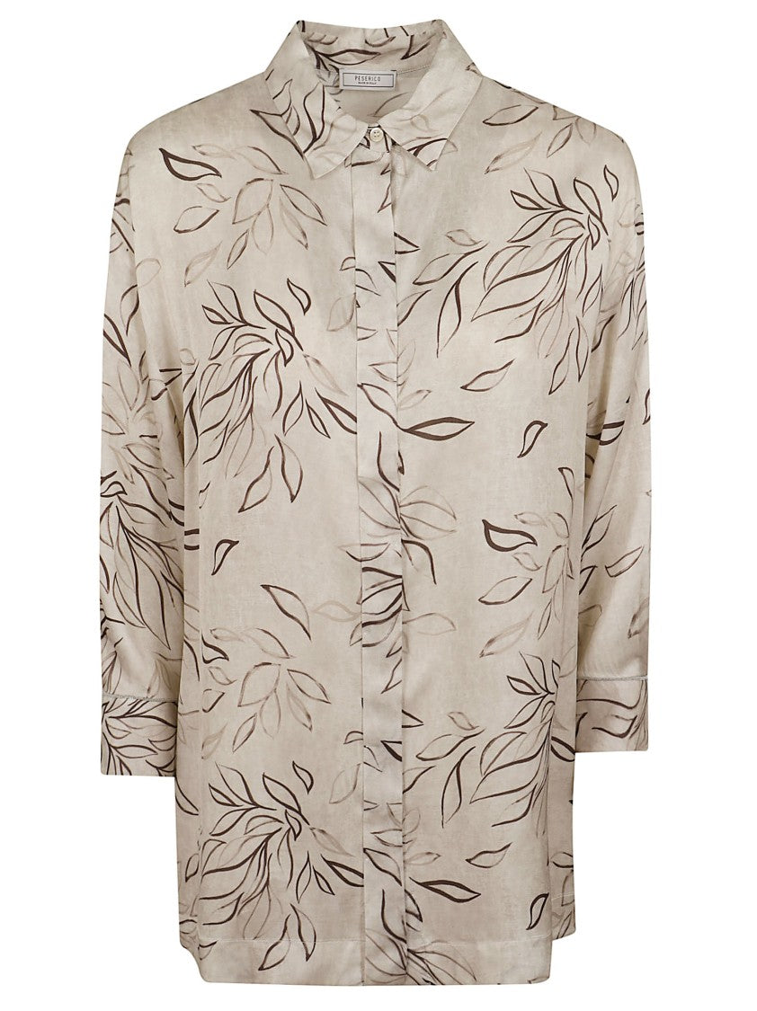 Peserico Flowing Viscose Shirt With Satin Finish And Rhinestone Detail
