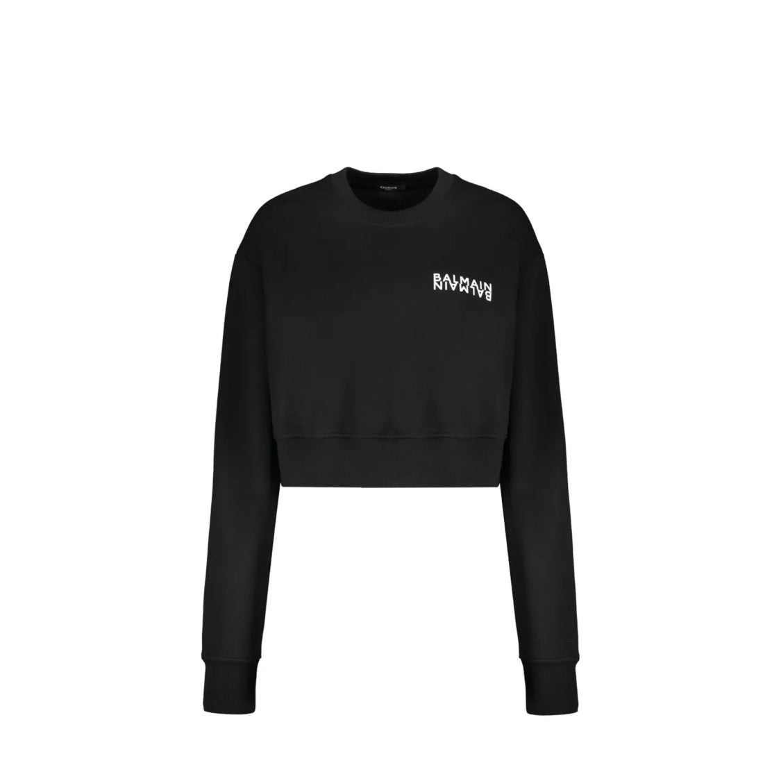 Balmain Cropped Black Sweatshirt With Contrast Logo Print