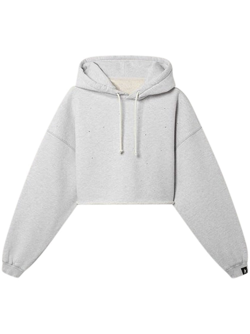 Golden Goose Cropped Hoodie Sweater With Drawstring And Distressed Detailing