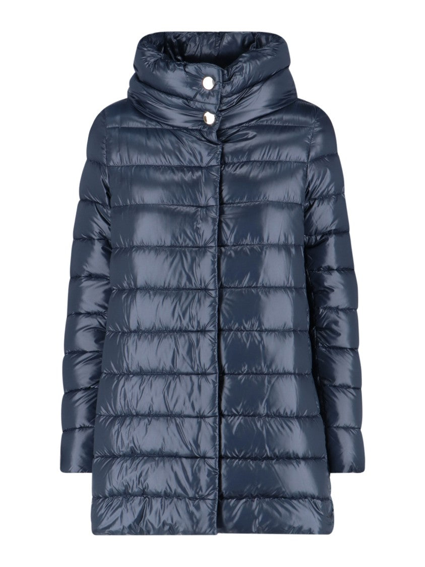 Herno High-Collar Navy Quilted Nylon Coat