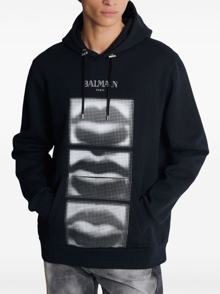 Balmain Black Bold Logo Print Hoodie