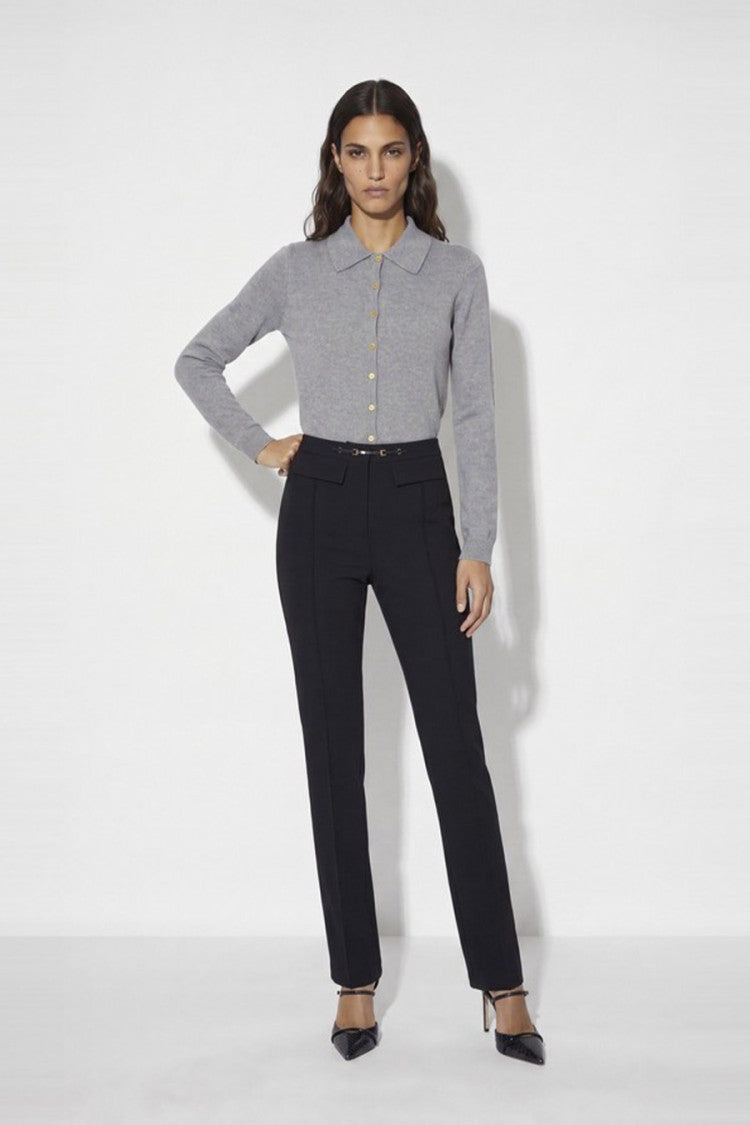 Elisabetta Franchi Black Polyester-Elastane Blend Buckle-Waist Trousers