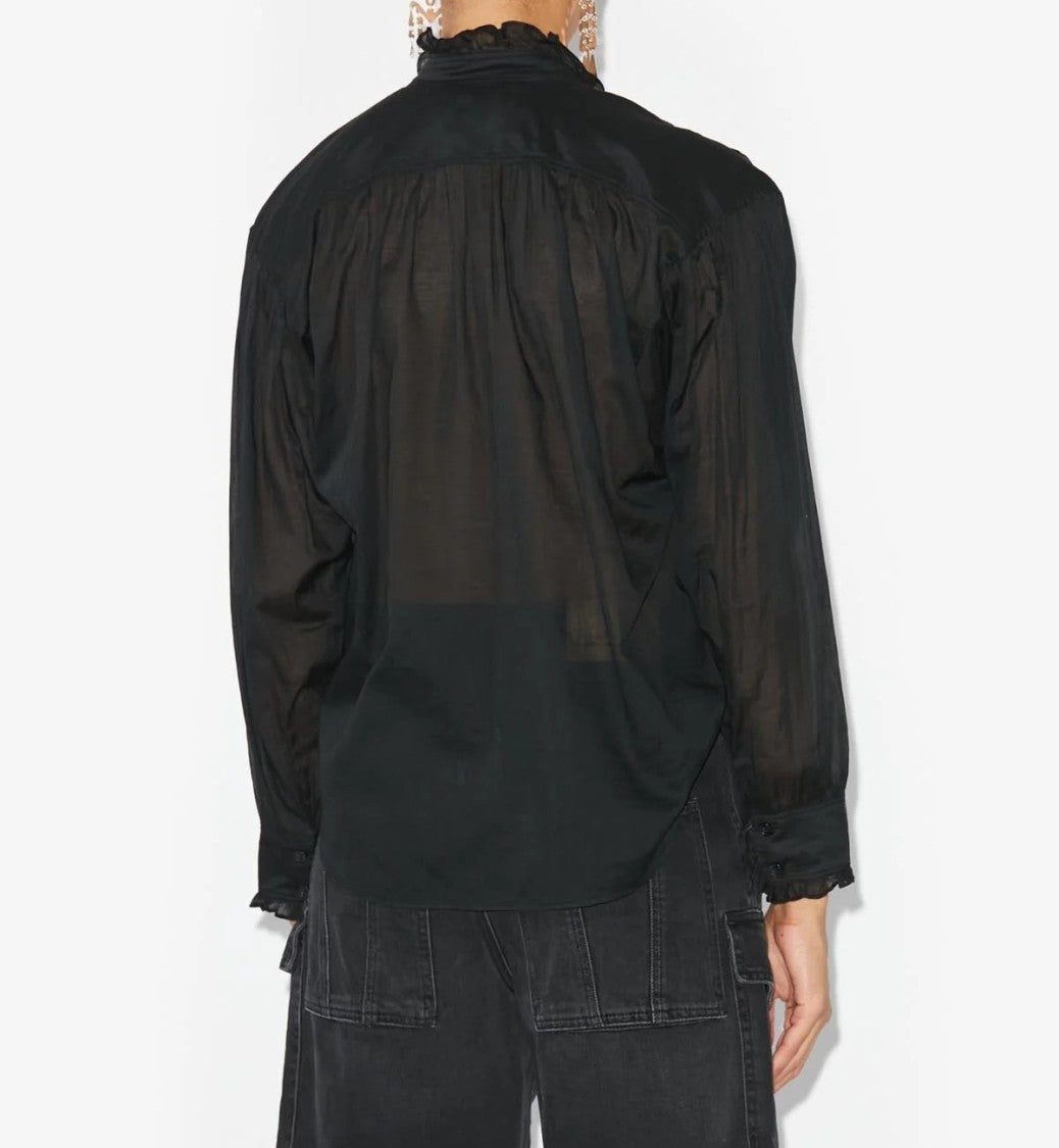 Isabel Marant Flowing Black Cotton Tunic With Ruffle Detailing