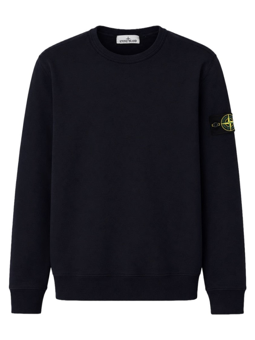 Stone Island Blue Crew Neck Patch Logo Cotton Sweatshirt