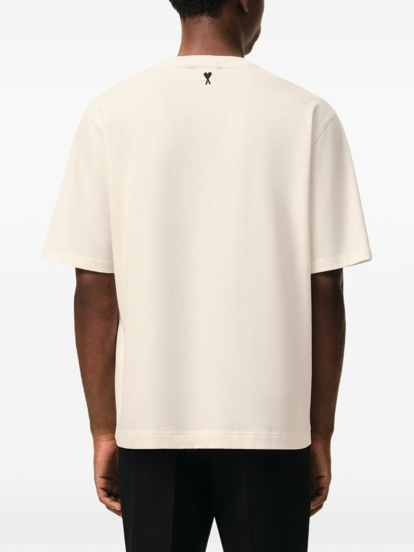 Ami Paris White Cream Signature Print Boxy T-Shirt