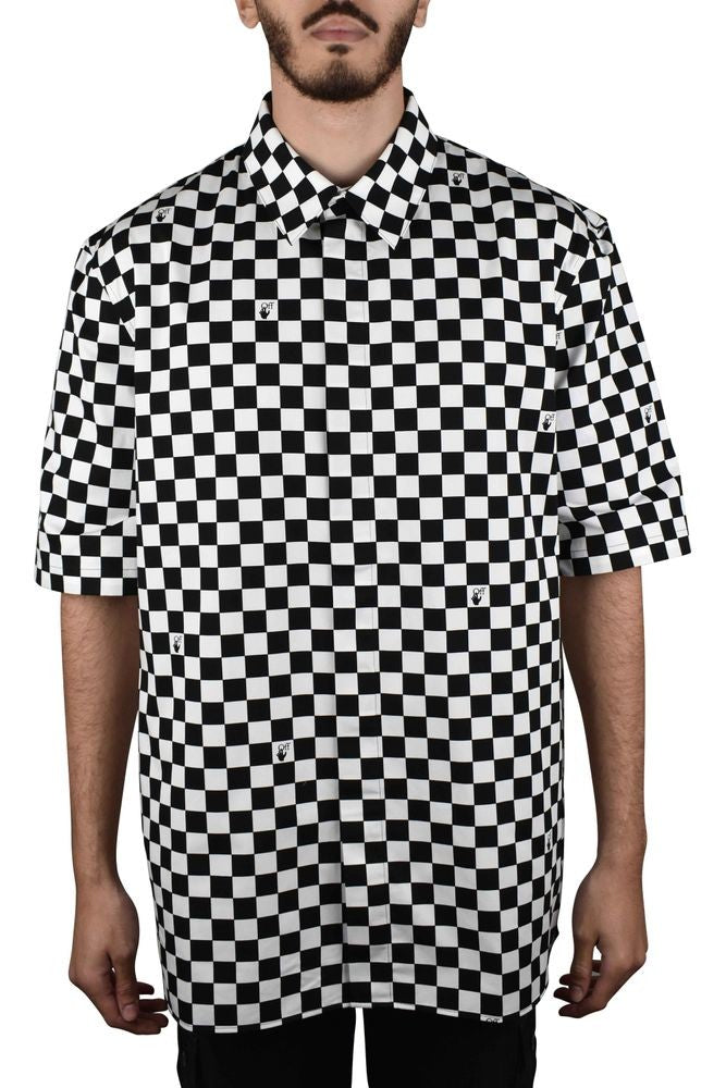 Off-White Checkerboard Pattern Cotton Shirt