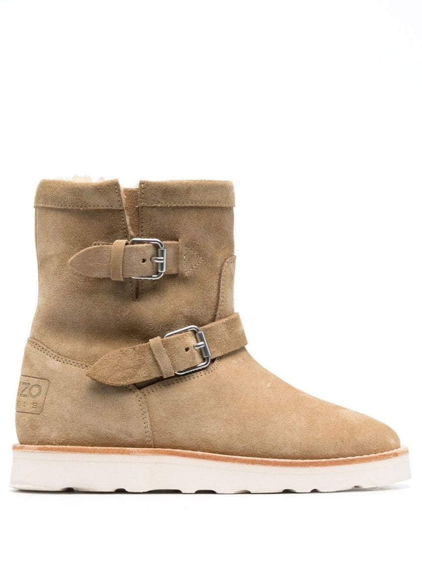 Kenzo Brown Suede Ankle Boots With Plush Shearling Lining