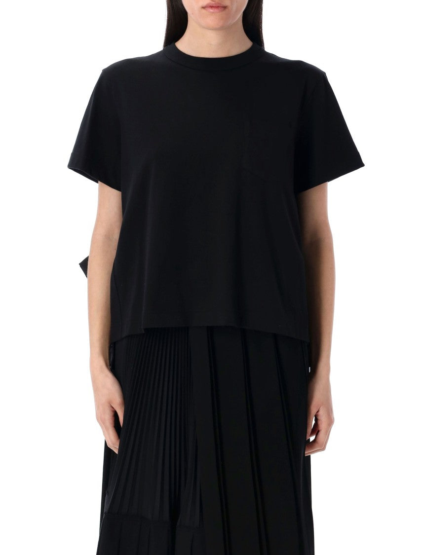 Sacai Panelled T-Shirt With Satin Ruffled Back And Ribbed Details