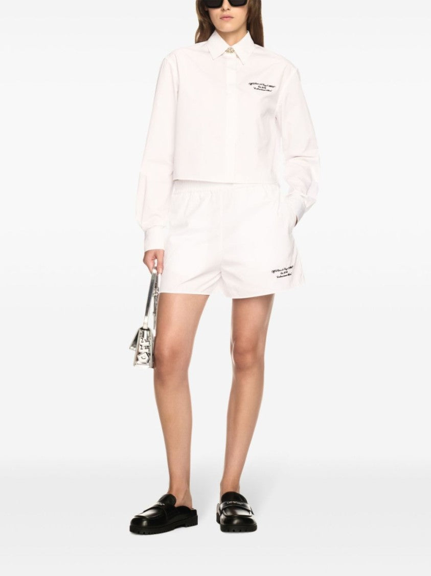 Off-White Thigh-Length White Shorts With Elasticated Waistband And Minimalist Design