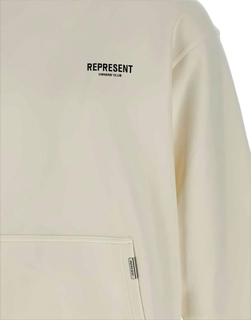 Represent Relaxed Fit Off-White Hoodie With Logo Details