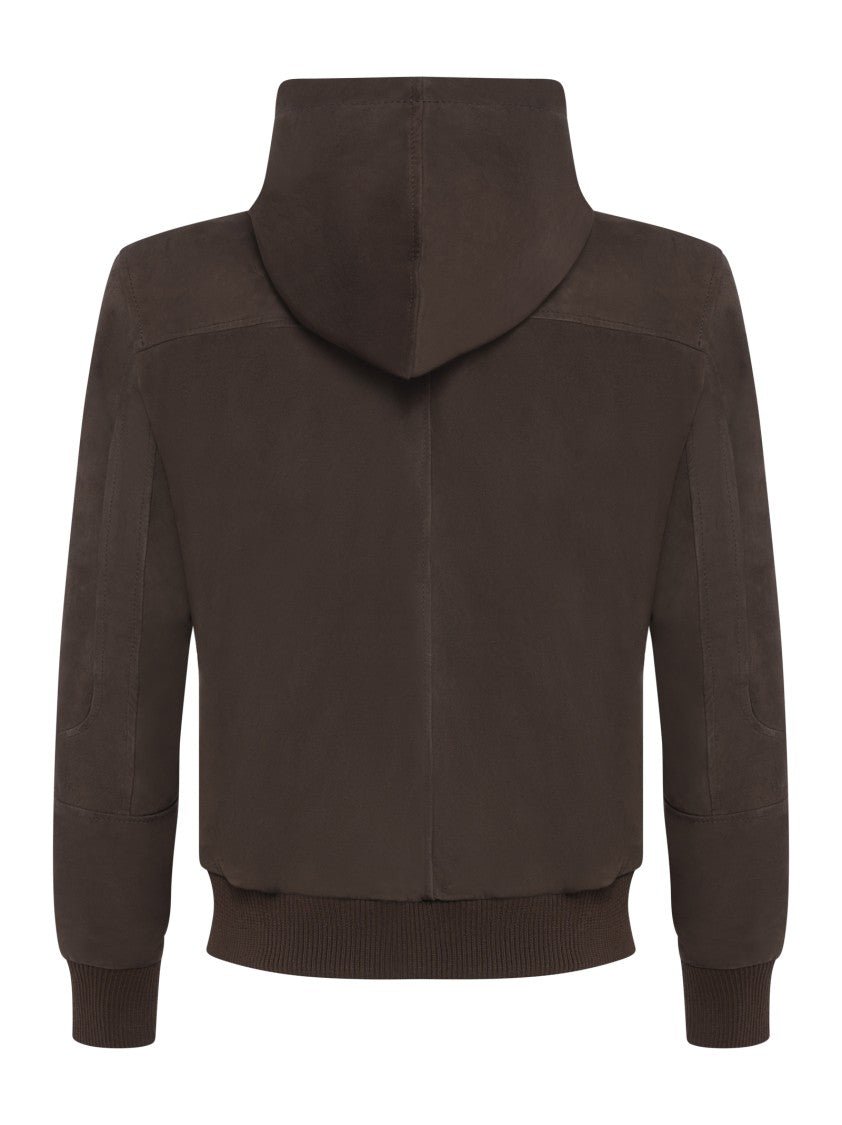 Franzese Collection Hooded Jacket In Dark Brown Suede Lambskin