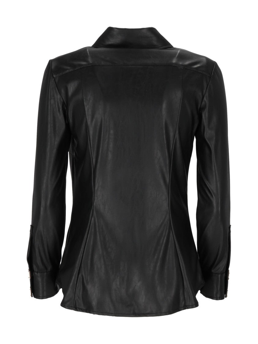 Elisabetta Franchi Black Shirt With Classic Collar And Metallic Gold Accents