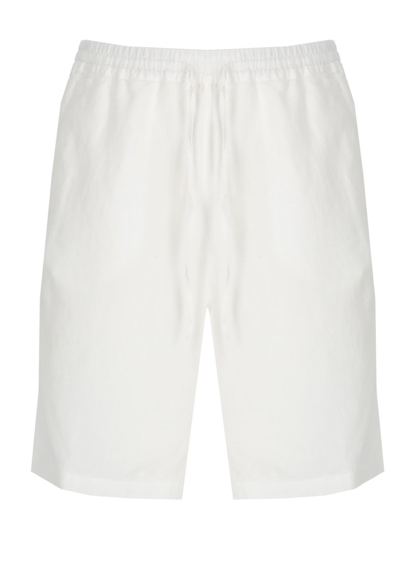 120% Lino White Drawstring Waist Linen Shorts