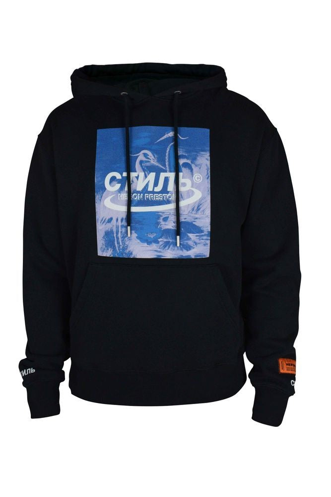 Heron Preston Cotton Hoodie With Blue Pelican Graphics