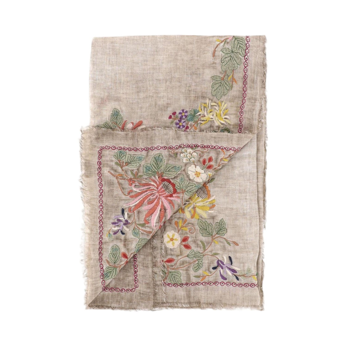 Faliero Sarti Rectangular Floral-Embroidered Cotton Blend Scarf