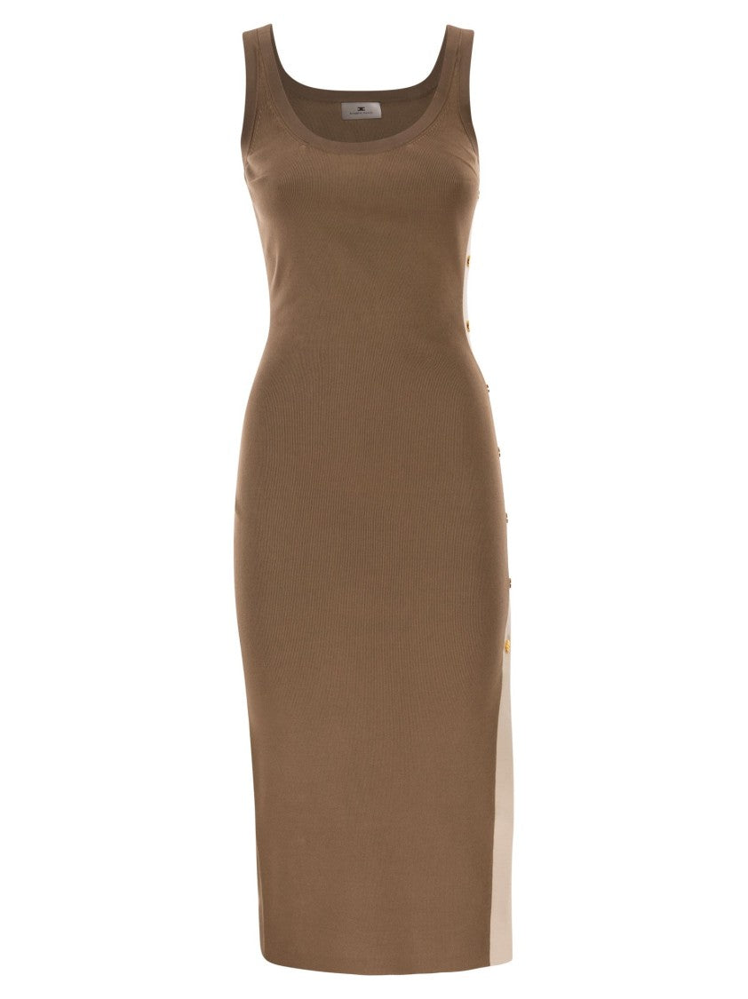 Elisabetta Franchi Fitted Midi Dress With Shiny Viscose Bands