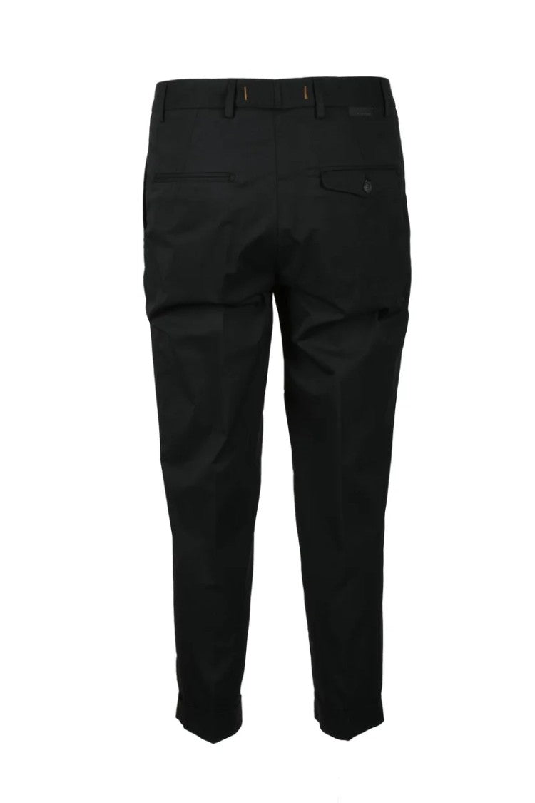 Bonheur Tapered Black Stretch Pants With Mid-Rise Waist And Cropped Finish