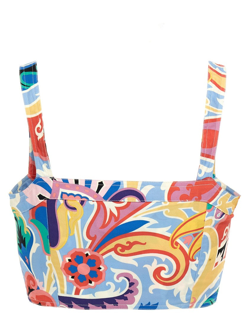 Etro Paisley-Print Cotton Top With Sweetheart Neckline