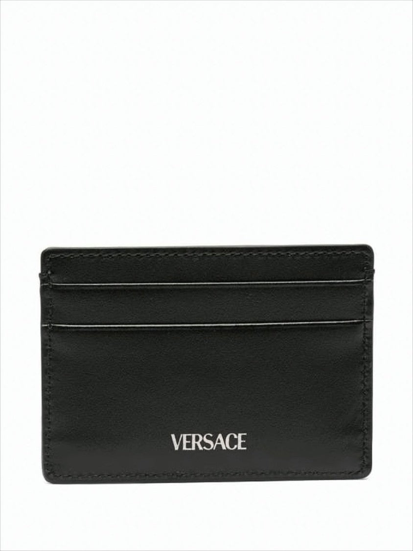 Versace Calf Leather Card Wallet With Patterned Design