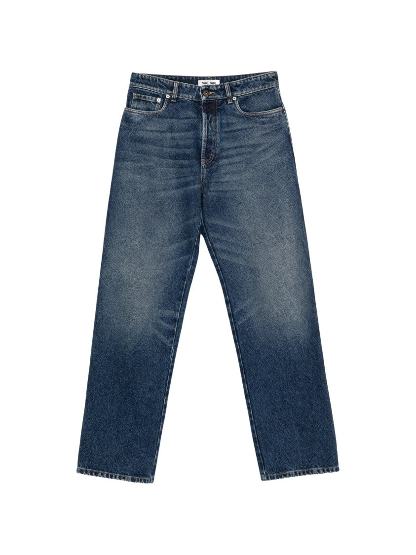 Miu Miu Wide-Leg Denim Pants With Vintage Wash And Five-Pocket Design